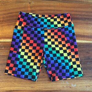No Boundaries Rainbow Checkered Cotton Biker Shorts - S (3-5)
